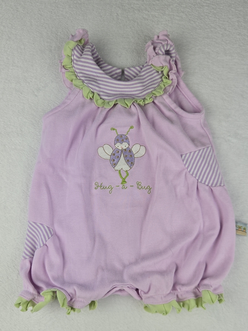 Bunnies by the Bay Lilac Size 3-6M Hug a Bug Embroidered Green Ruffled Onesie